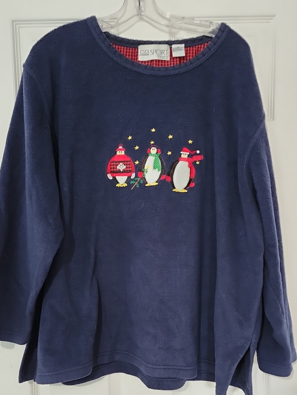 CD Sport Too Penguin Navy Blue Christmas Fleece Top Size 2X.